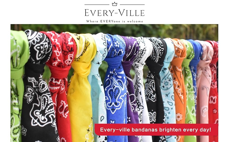 Every-ville bandanas for men and women, 100% cotton cowboy bandannas handkerchiefs