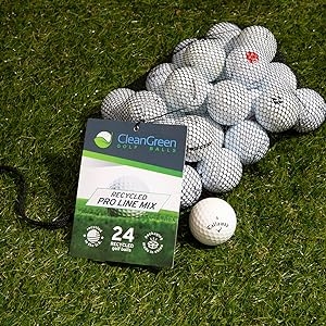 recycled golf ball mix on green turf grass