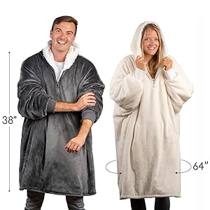 Oversized Hoodie Blanket Men Zipper Zip Sweatshirt Hooded Blanket Adult Wearable Blanket Fleece