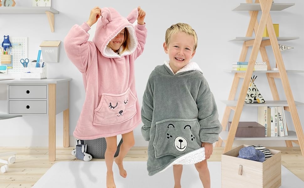 The Big Softy Wearable Blanket Kids Snuggie for kids Shark Fun Animal Kids Blanket Hoodie Comfy 