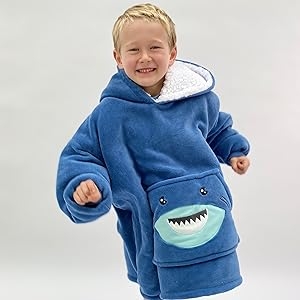 Shark Snuggie for Kids Toddlers oodie kids Sherpa Fleece Hooded Blanket Kids Soft Warm